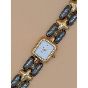 Vintage Monet Square Face Two Tone Watch, Unique Sculptural Links